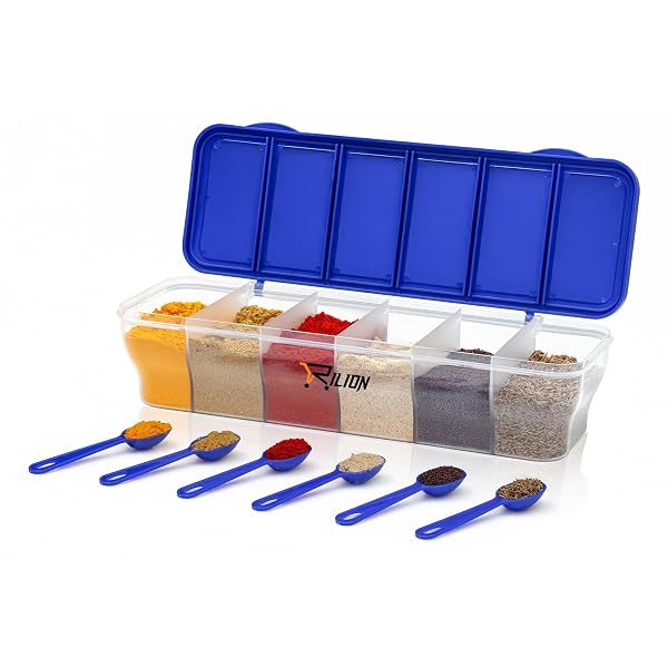RILION Multipurpose 6-in-1 Masala Box for Kitchen | Airtight BPA-Free Plastic 6 Section Sto Amazon sale