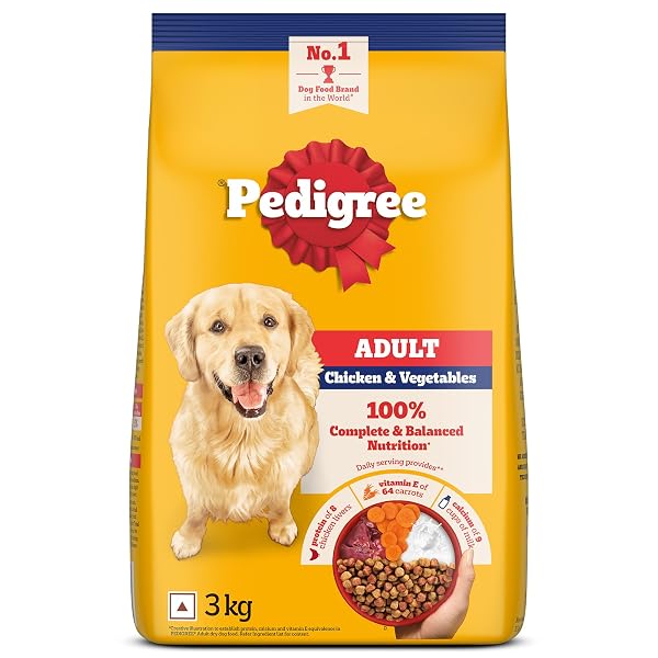 Pedigree Adult Dry Dog Food, Chicken & Vegetables, 3 kg, Contains 37 Essential Nutrients, Amazon sale
