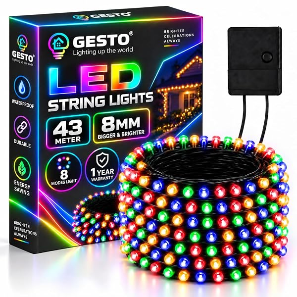 Gesto 43 Meter LED String Lights –Multicolor 8mm Big Led Fairy Lights for Decoration with Amazon sale