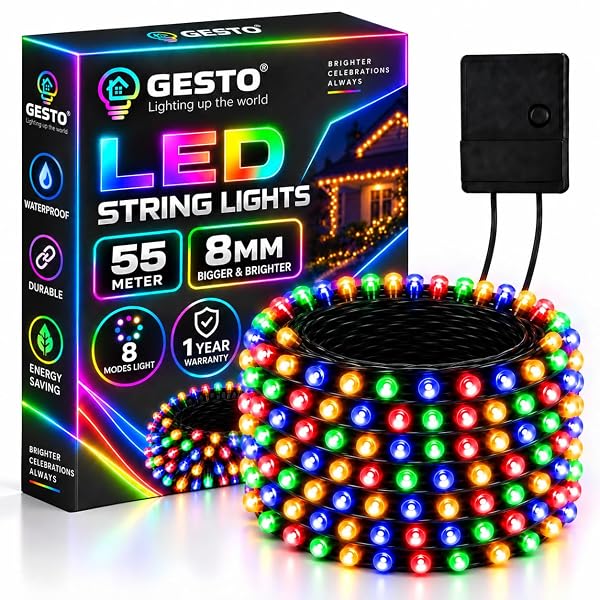 Gesto 55 Meter LED String Lights –Multicolor 8mm Big Led Fairy Lights for Decoration with Amazon sale