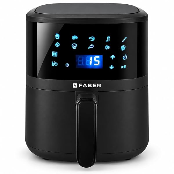 Faber 4L 1350W Digital Air Fryer | Fry, Bake, Roast | 85% Less Oil, 200°C Swirl Heating Te Amazon India sale