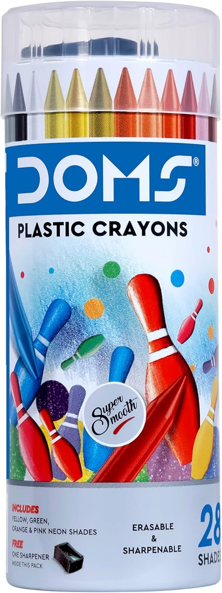 Doms 28 Shades Erasable Plastic Crayons Round Tin Box | Smooth & Even Shading | Bright & P Amazon sale