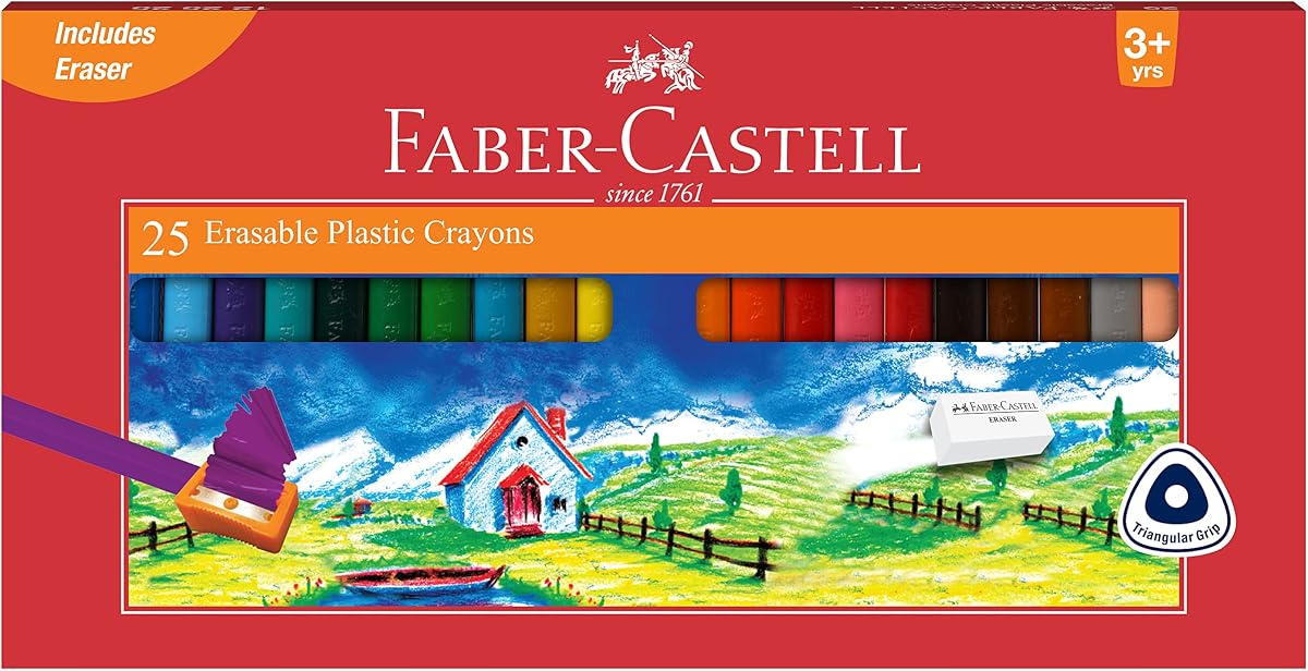 Faber-Castell Erasable Plastic Crayon Set - 70mm, Pack of 25 (Assorted) Amazon sale