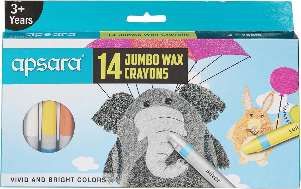 Apsara Jumbo Wax Crayons - 14 Shades | Bright Colours | Jumbo Size for Better Grip | Bigge Amazon sale