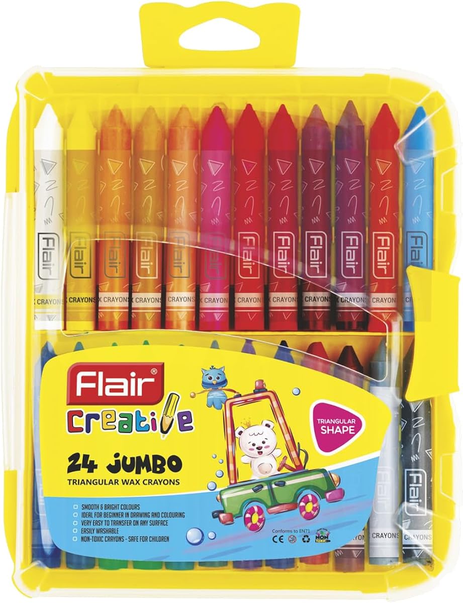FLAIR Creative Series 24 Shades Triangular Wax Crayons Box Pack | Easily Washable Smooth & Amazon sale