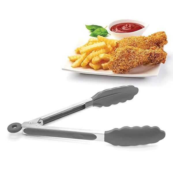 Premium Steel and Siliconel Heat Resistant Kitchen Tongs for Cooking | Non Scratch Silicon Amazon sale