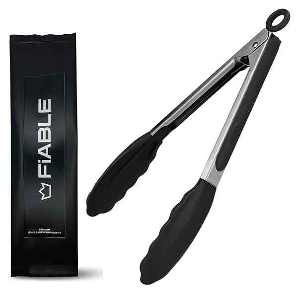 FiABLE Premium Steel and Silicone Tongs for Kitchen, Airfryer, Barbeque and Serving - 10 i Amazon sale
