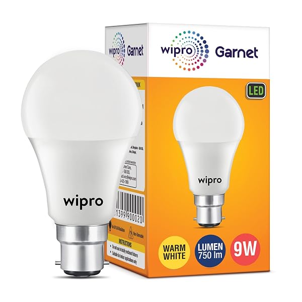 wipro Garnet 9W LED Bulb for Home & Office |Warm White (2700K) | B22 Base|220 Degree Light Amazon sale