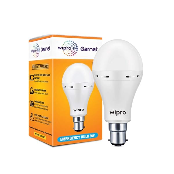 wipro Garnet 9w LED Emergency Bulb | Cool Day White (6500K) | B22 LED Bulb Base | Inverter Amazon sale