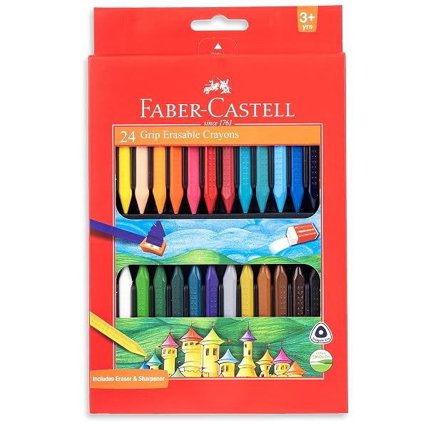 Faber-Castell Grip Erasable Crayon Set - Pack of 24 (Assorted) Amazon sale