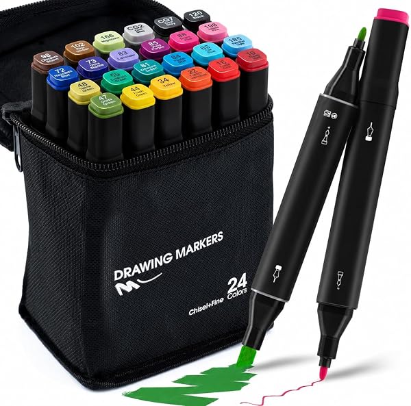 Amitasha 24 Colors Dual Tip Art Marker Pen Set Chisel Tip Sketch Pens for Coloring Wood, C Amazon sale