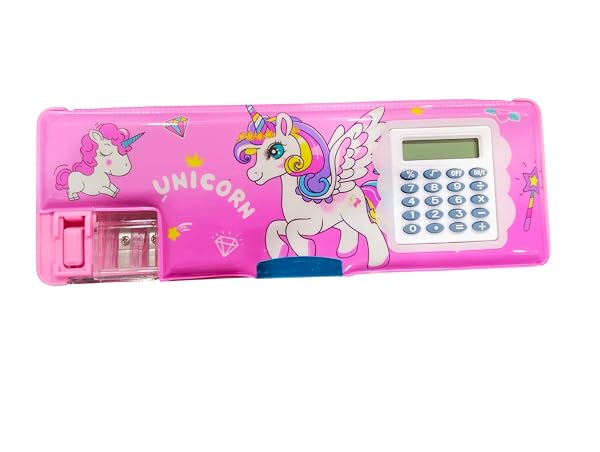 Unicorn Theme Magnetic Geometry Pencil Box with Calculator, Dual Sharpener, Digital Displa Amazon sale