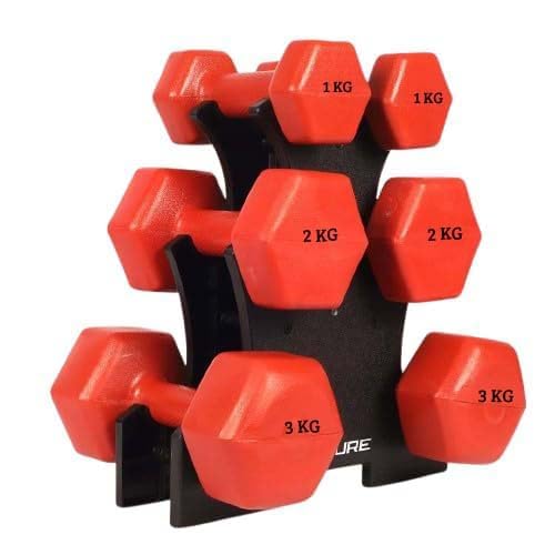 De Jure Fitness Dumbbell Set with Rack – 1kg, 2kg & 3kg PVC Dumbbells (3 Pairs) with Compa Amazon sale