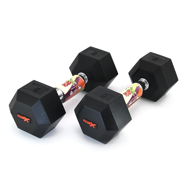RUBX Rubber Coated Professional Exercise Hex Dumbbells (Pack Of 2) 5 Kg X 2Pc (Total = 10 Amazon sale