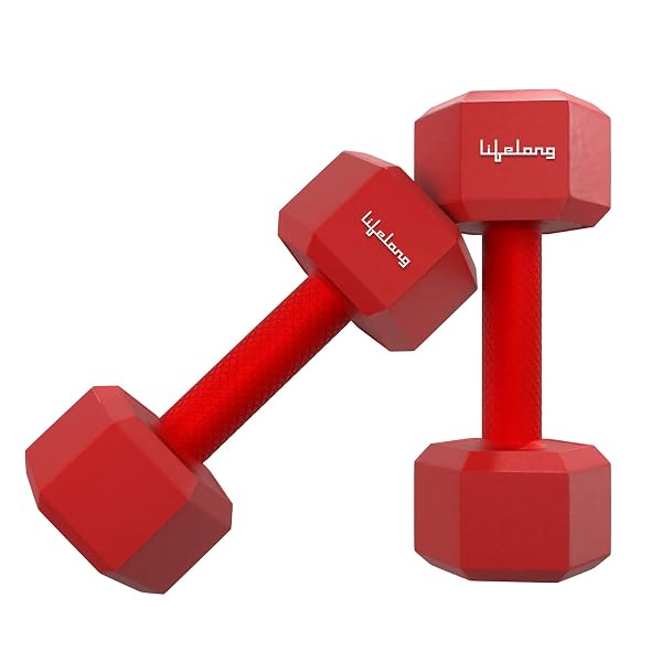 Lifelong PVC Hex Dumbbells Pack of 2 (5kg*2) Red Color for Home Gym Equipment Fitness Barb Amazon sale