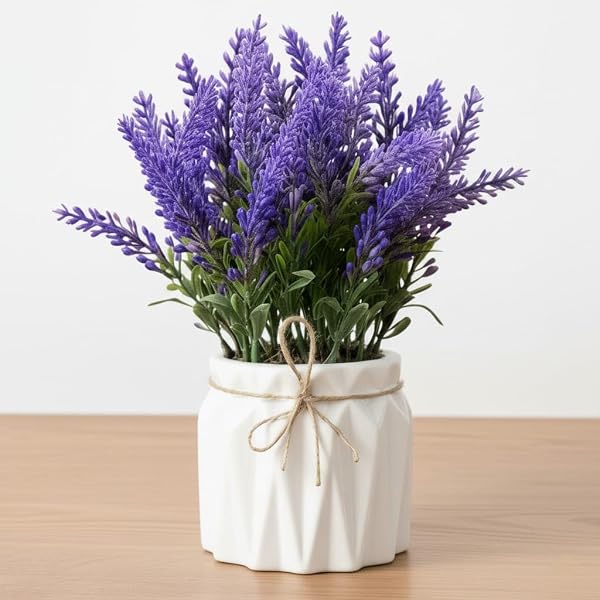 Dekorly Artificial Lavender Plant in White Pot, 18cm – Realistic Faux Flower Arrangement f Amazon sale