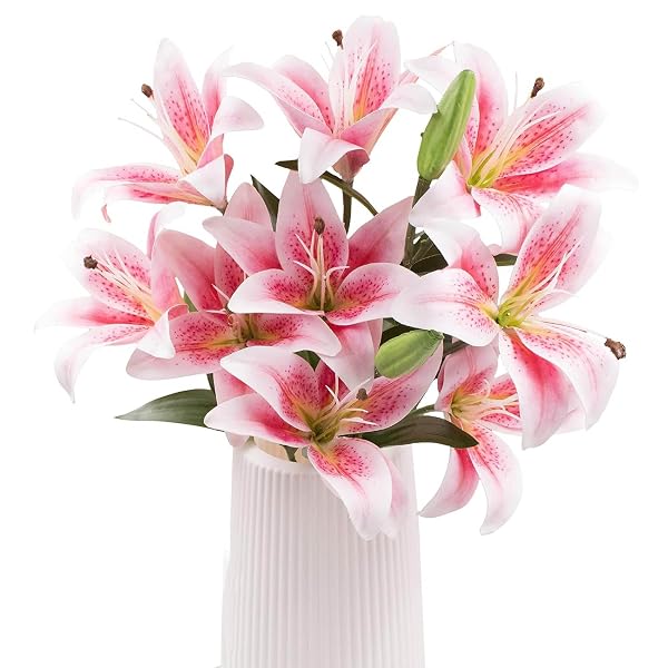 CURATED CART 1 Pcs Lily Artificial Flowers Bunch for Home Decoration - Big Lilys Bouquet f Amazon sale