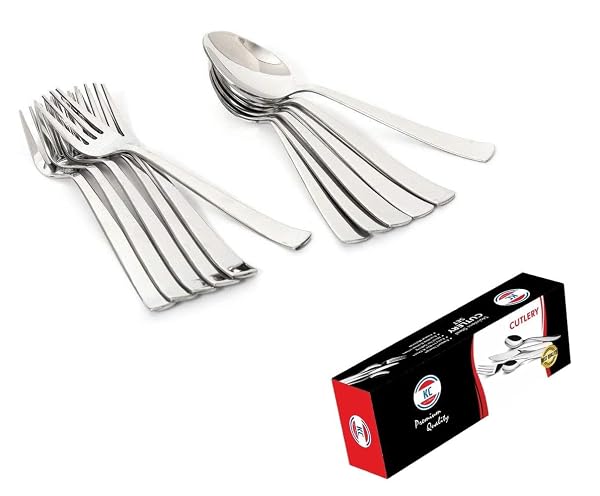 KC Stainless Steel Spoon Set, 12 Pieces, Indian Kitchen Utensils (6 Spoons and 6 Forks Set Amazon sale