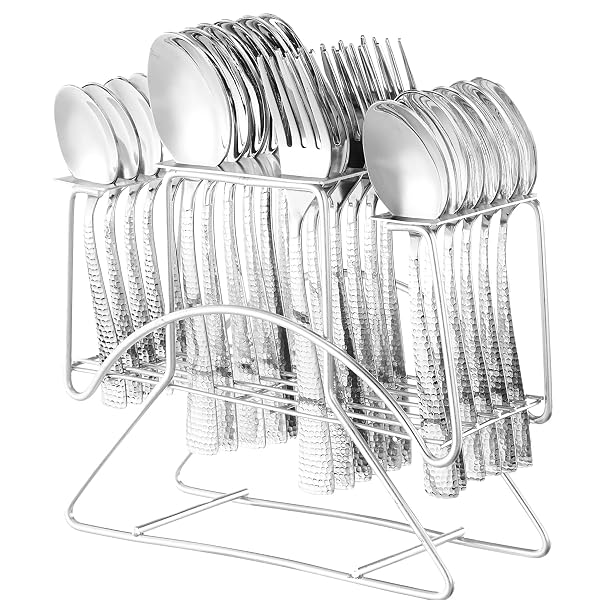 Amazon Brand - Solimo 25 Piece Cutlery Set with Stand | 6 Tea Spoons, 6 Snack Spoons, 6 Sp Amazon sale