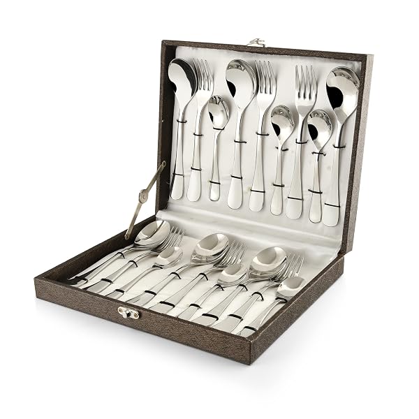 FnS Victoria 18 Pieces Stainless Steel Cutlery Set with Leatherette Box | 6 Dinner Spoons, Amazon sale