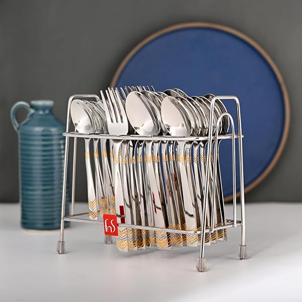 FnS 24 Pieces Premium Stainless Steel Cutlery Set with Stand | Home & Kitchen | 6 Pieces E Amazon sale