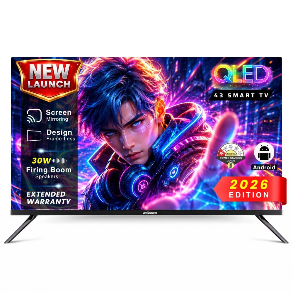 Uniboom 108 CM (43 Inches) Full HD Smart QLED Android TV 2026 UB43S-E-QCLB Amazon sale