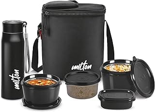 MILTON Max Meal Tiffin (2 Microwave Safe Inner Steel Containers, 320, 450ml;1 Plastic Cont Amazon sale