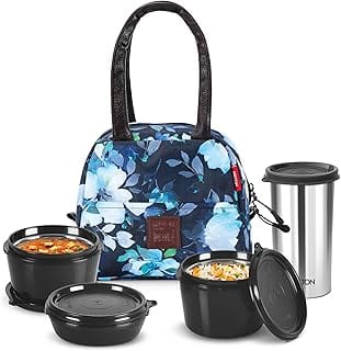 Milton Floret Lunch Box with Insulated Fabric Jacket, 3 Microware Safe Inner Stainless Ste Amazon sale