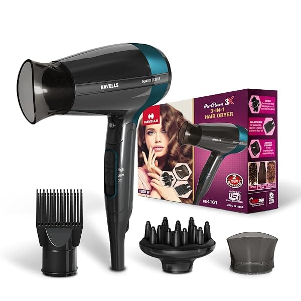 Havells Styling Hair Dryer with Hypersonic Motor and 3 Detachable Attachments Amazon sale