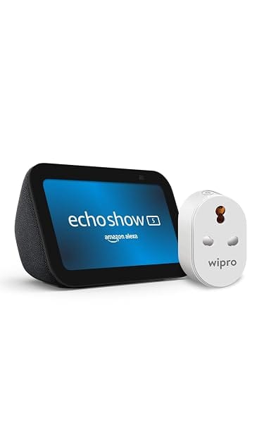 Amazon Echo Show 5 (Charcoal) Smart Display with Alexa, Combo with Wipro Smart Bulb Amazon sale