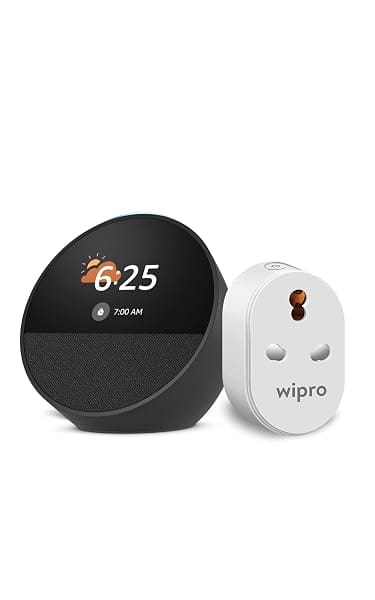 All-new Echo Spot Smart Alarm Clock with Alexa, Black, Combo with Wipro 16A Smart Plug Amazon sale