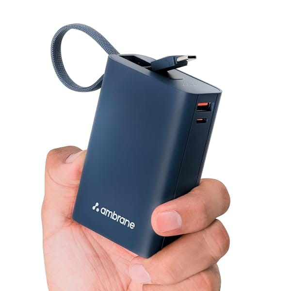 Ambrane 20000mAh Pocket Size Power Bank with Inbuilt Type-C Cable, 22.5W Fast Charging, Ty Amazon sale
