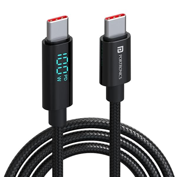 Portronics Konnect View 100W Type C to Type C Cable with LED Display with 5A Max Output, F Amazon sale
