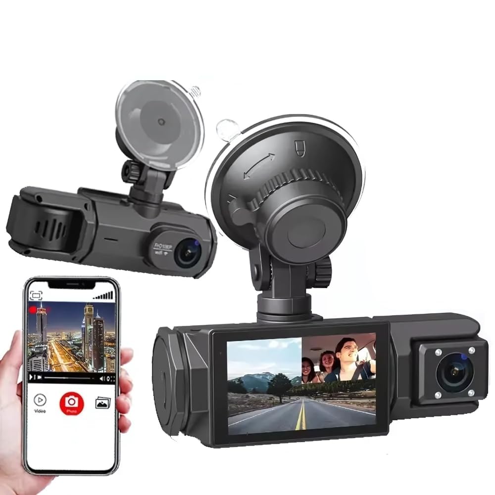 Triplex 1080P 3 Channel Dash Cam WiFi Built-in G-Sensor, Front and Rear Inside Loop Record Amazon sale