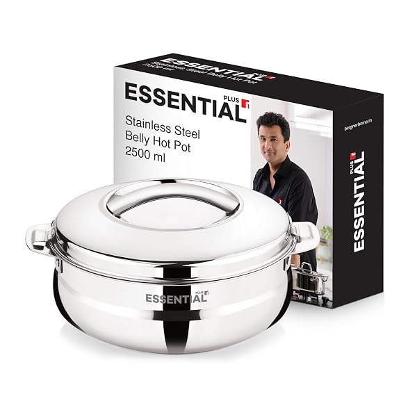 Essential Plus Stainless Steel Belly Hot Pot 2500ml, Double Wall Insulated Casserole for S Amazon sale