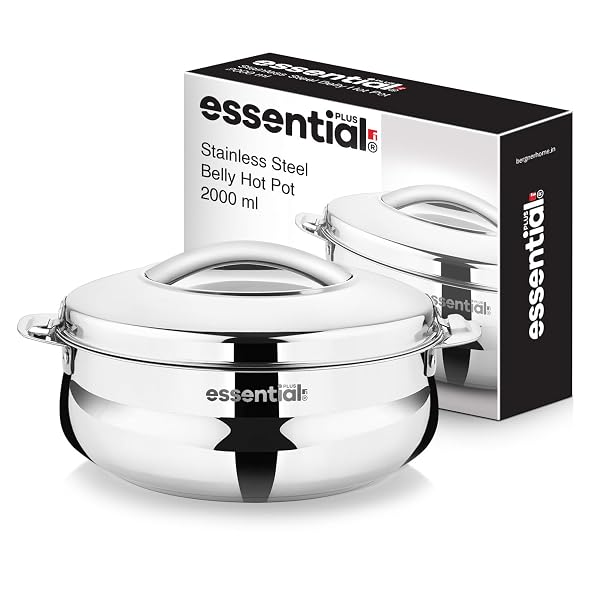 Essential Plus Stainless Steel Belly Hot Pot 2000ml, Double Wall Insulated Casserole for S Amazon sale