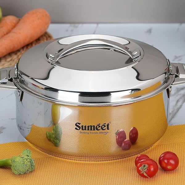 Sumeet Stainless Steel Casserole with Steel Lid, 2.5 L, Silver, Dishwasher Safe for Rotis, Amazon sale