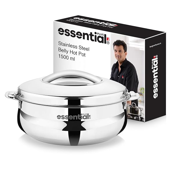 Essential Plus Stainless Steel Belly Hot Pot 1500ml, Double Wall Insulated Casserole for S Amazon sale