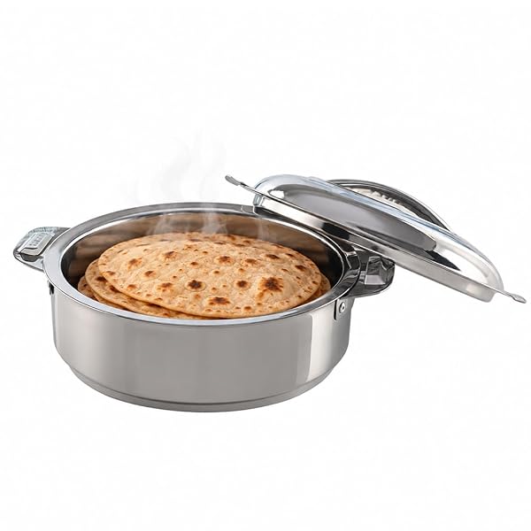 Borosil Stainless Steel Insulated 900 ml Server Casserole | Idli/Roti Server with Steel Li Amazon sale