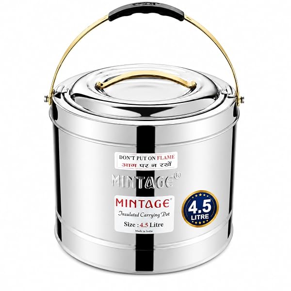 Mintage Sambar Pot Stainless Steel 5 Liters with Lid | Casserole for Cooking with Side Han Amazon sale