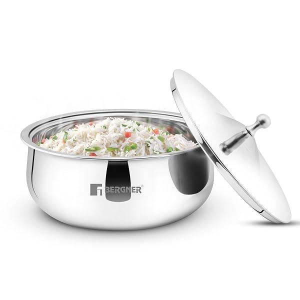 BERGNER Vienna Stainless Steel Hot Pot, 26cm (3.5 Liter) Double Walled Serving Casserole w Amazon sale