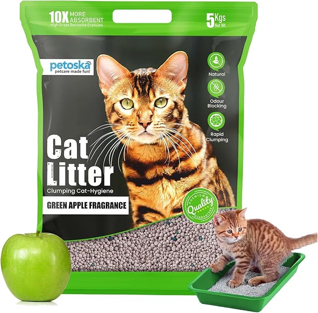Petoska Cat Litter 5kg Green Apple | Fast-Clumping Bentonite Cat Litter with Odour Lock, L Amazon sale