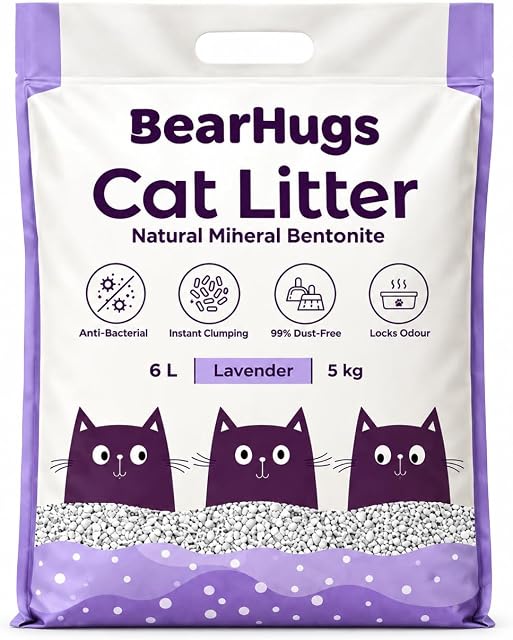 BearHugs Lavender Cat Litter 5 kg | Natural Mineral Bentonite | Instant Clumping, Odour Lo Amazon sale