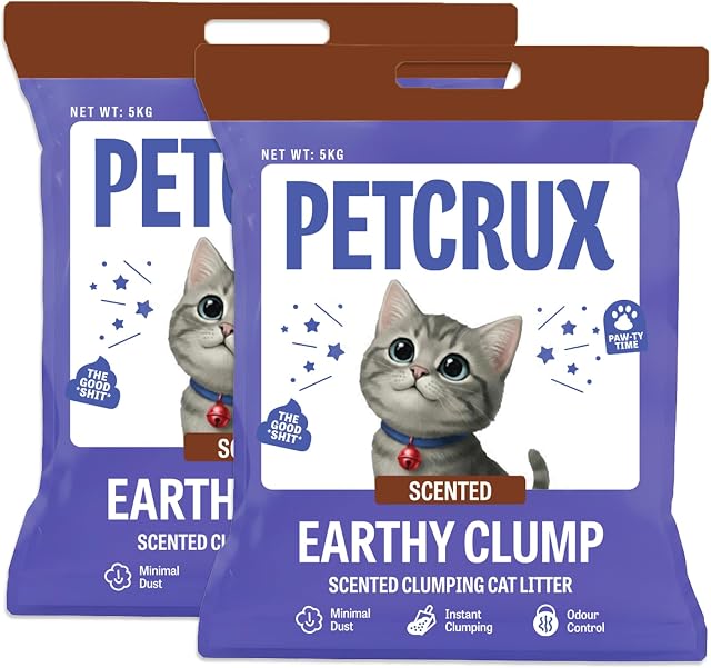 PetCrux Earthy Clump Cat Litter 10kg, 2 Packs of 5kg, Premium Natural Bentonite Clay, Lave Amazon sale