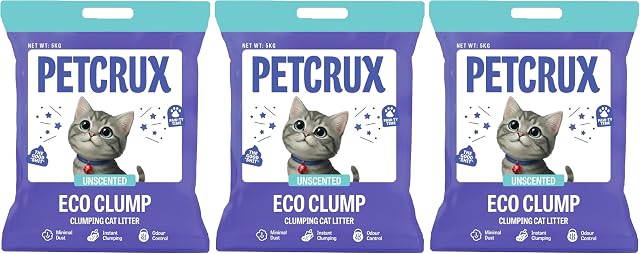 PetCrux Eco Clump Cat Litter 15Kg 100% Natural Odour Lock Unscented Clay Dust Free Fragran Amazon sale