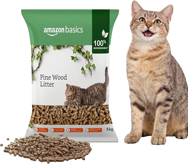 Amazon Basics Premium Pine Wood Cat Litter | 5 Kg | Unscented | 100% Natural | Biodegradab Amazon sale
