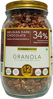 The Nibble Box Belgian Dark Chocolate Granola 500g Jar | 34% Dry Fruits Healthy Breakfast Amazon sale