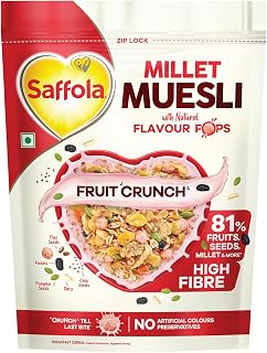 Saffola Millet Muesli with Crunchy Flavour Pops & High Fibre | 650g | Fruit Crunch | 81% F Amazon sale