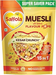 Saffola Muesli Kesar Crunch with Flavour Pops, 700 gm | 15 in 1 Fruit and Nuts, Seeds, Mil Amazon sale