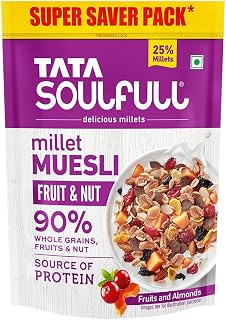 Tata Soulfull Millet Muesli, Fruit & Nut, 700 g, With 20% Crunchy Millets, 90% Whole Grain Amazon sale